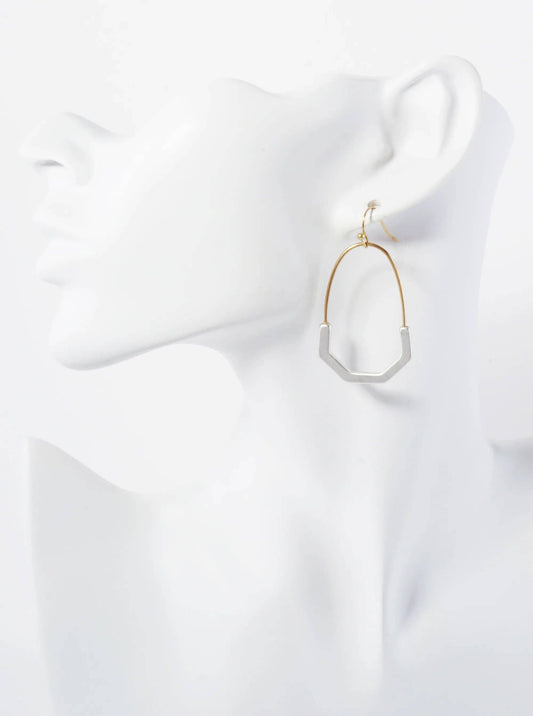 Worn Gold-Matte Silver Geometric Metal Earrings