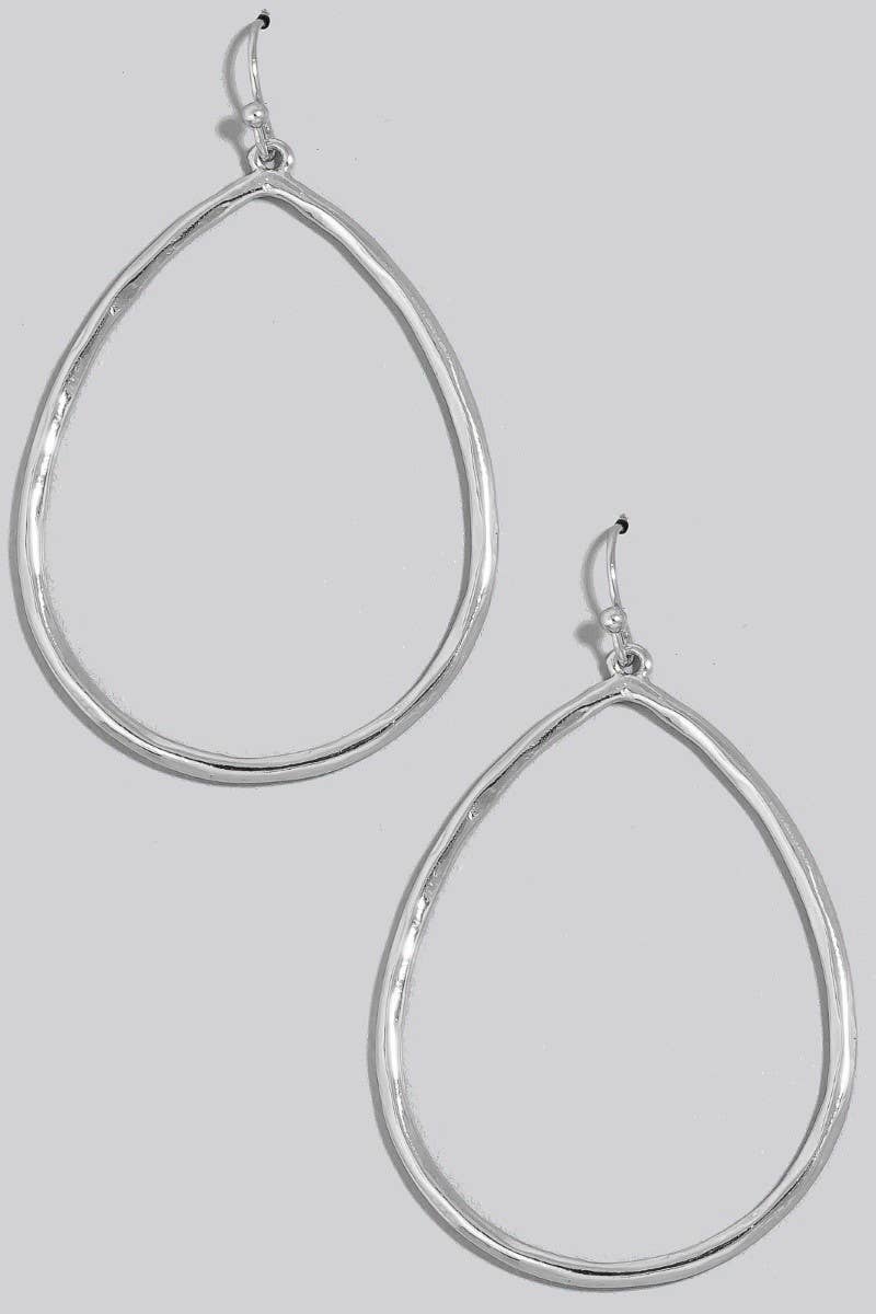Silver Hammered Metallic Tear Dangle Earrings