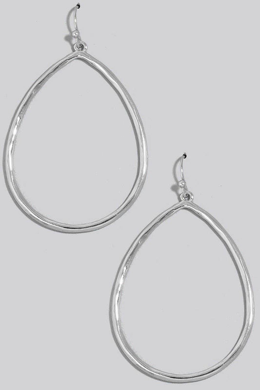 Silver Hammered Metallic Tear Dangle Earrings
