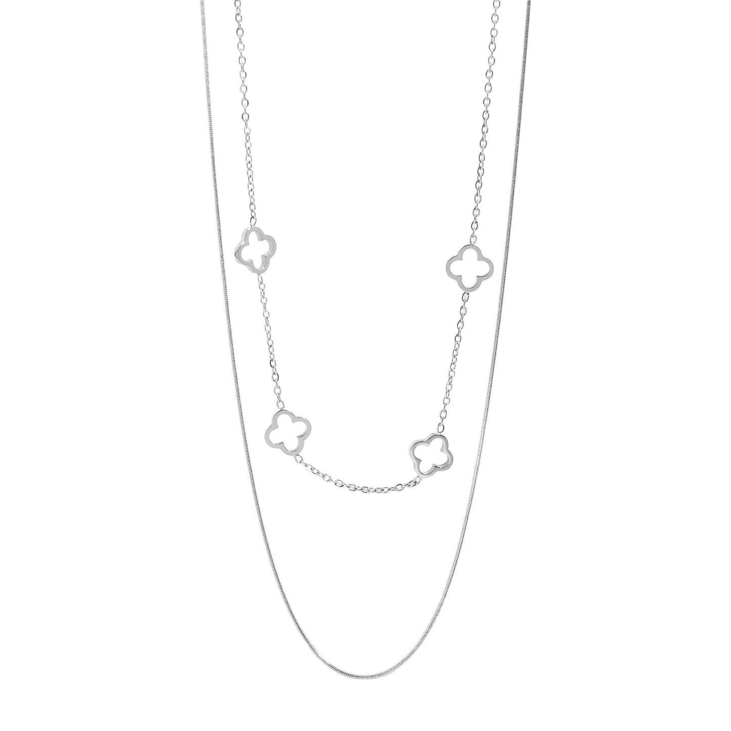 18K Gold Silver PVD Stainless Steel Layered Clover Charm Necklace