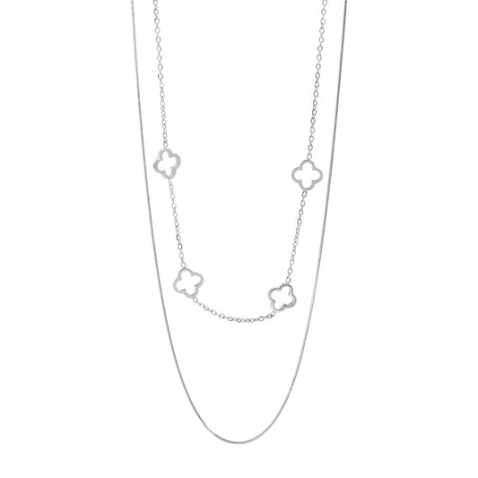 18K Gold Silver PVD Stainless Steel Layered Clover Charm Necklace