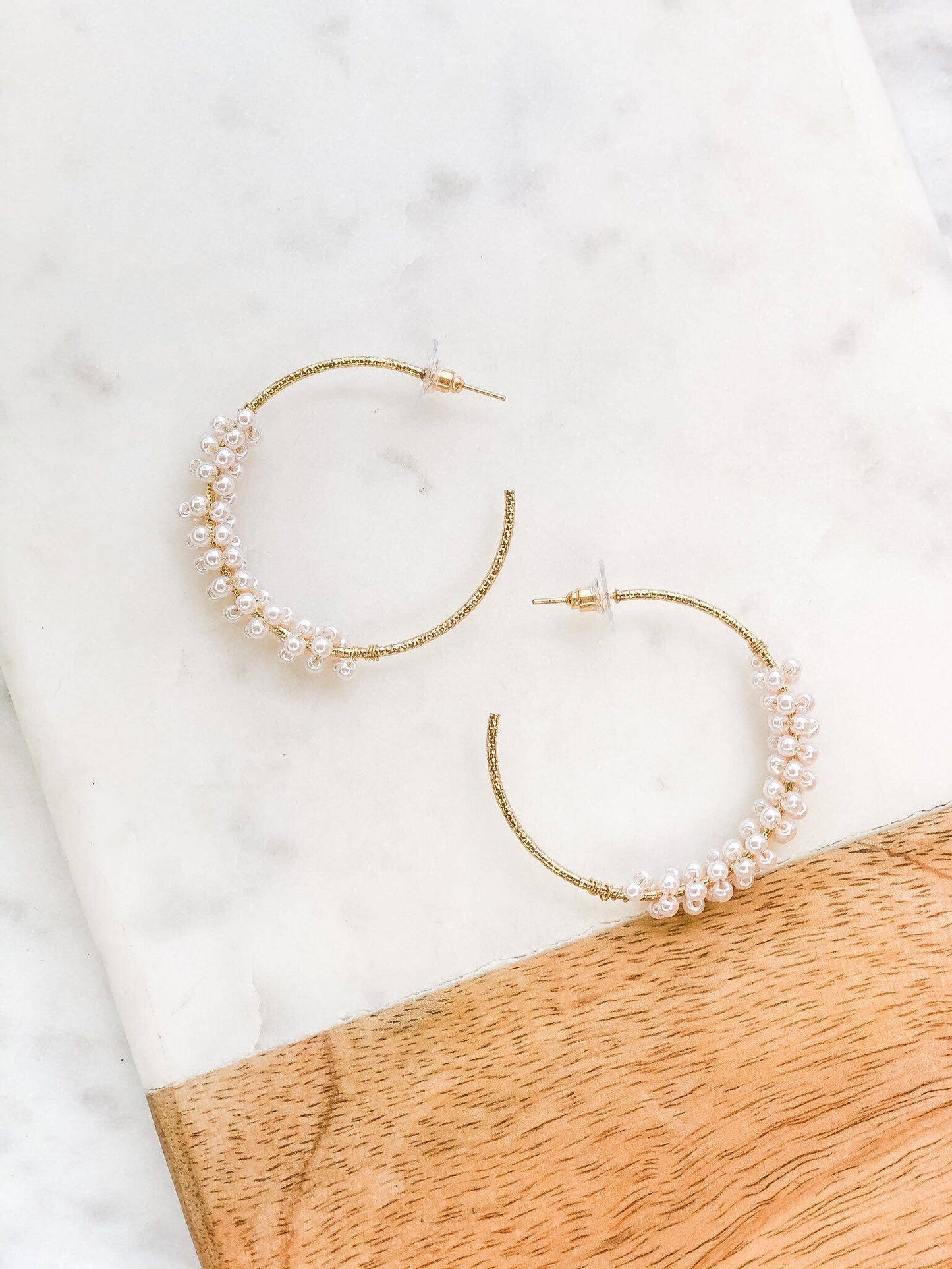 Pearl Cluster Hoop Earrings: Silver