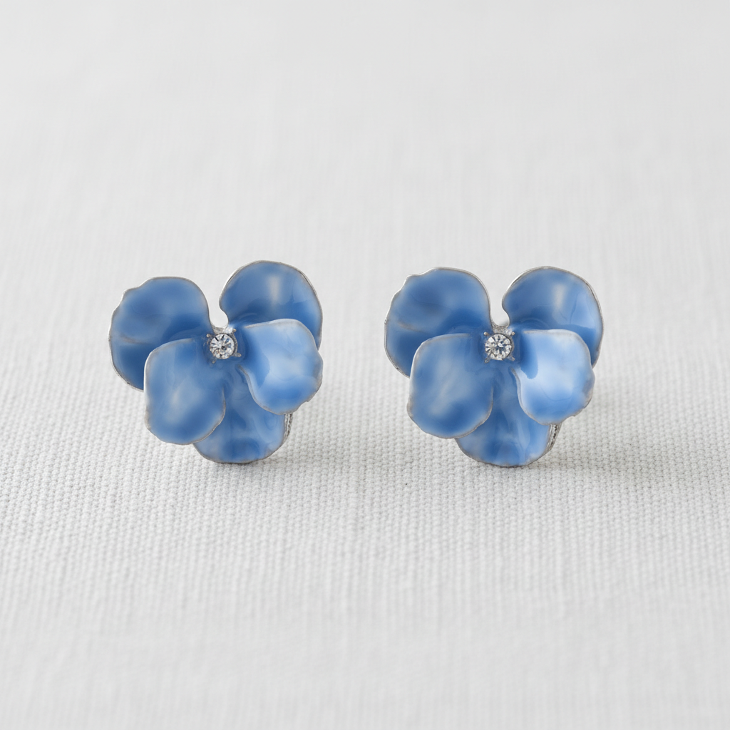Blue Floral Petal Stud Earrings