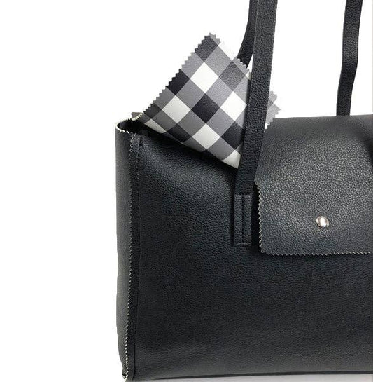 Everyday Tote w/ Gingham-Print Lining: Black