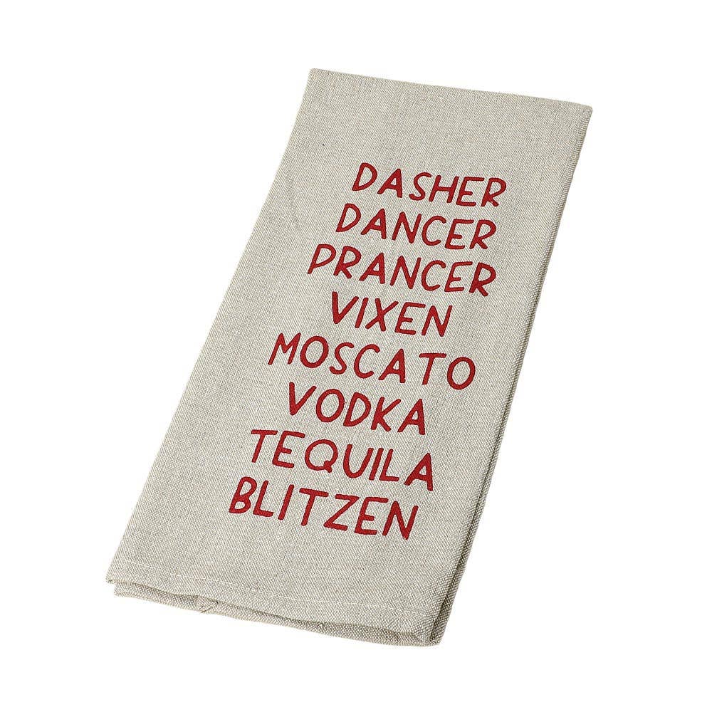 Dasher Dancer Vodka. Funny Printed Kitchen Towel