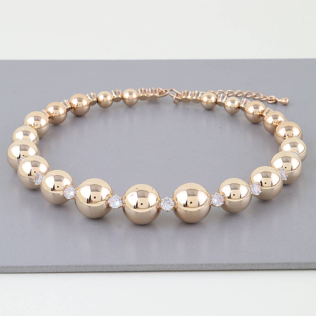 Gold Rhinestone Beaded Choker Necklace