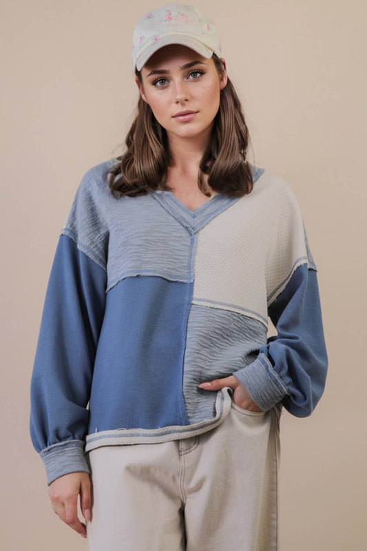 Midnight Oversized Color Block Casual Knit Top