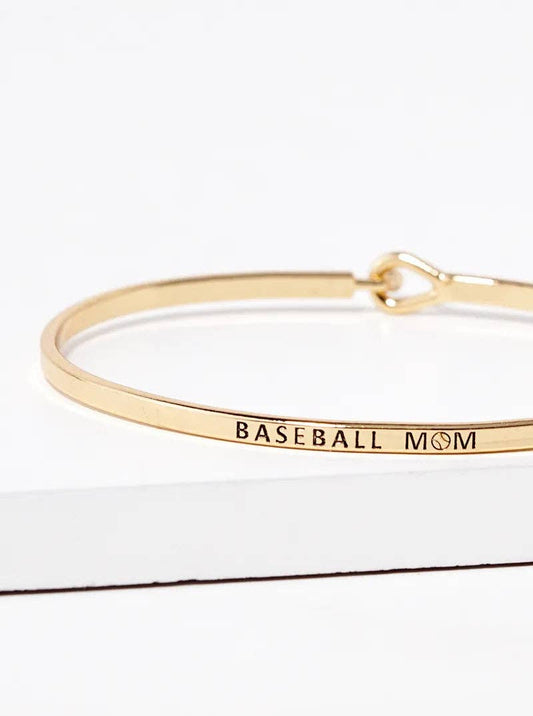 "Baseball Mom" Engraved Gold Bangle Bracelet