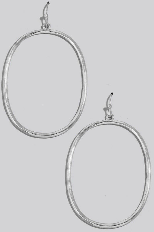 Silver Hammered Metallic Oval Dangle Earrings