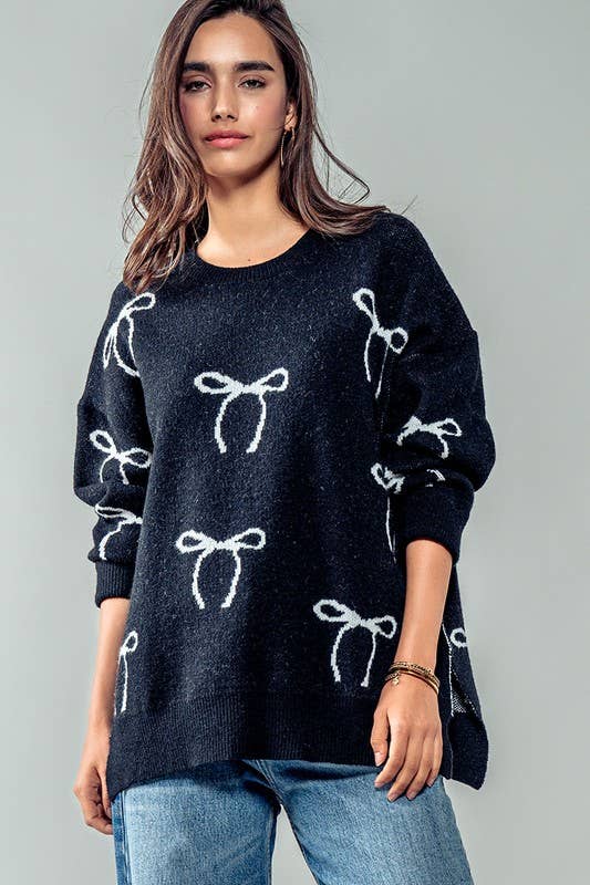 SALE Black Flirty Bow Knit Sweater