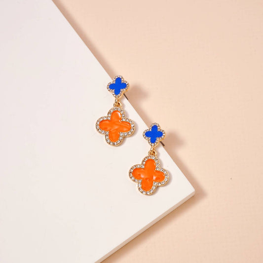 Blue/Orange Game Day Enamel Flower Dangling Earrings