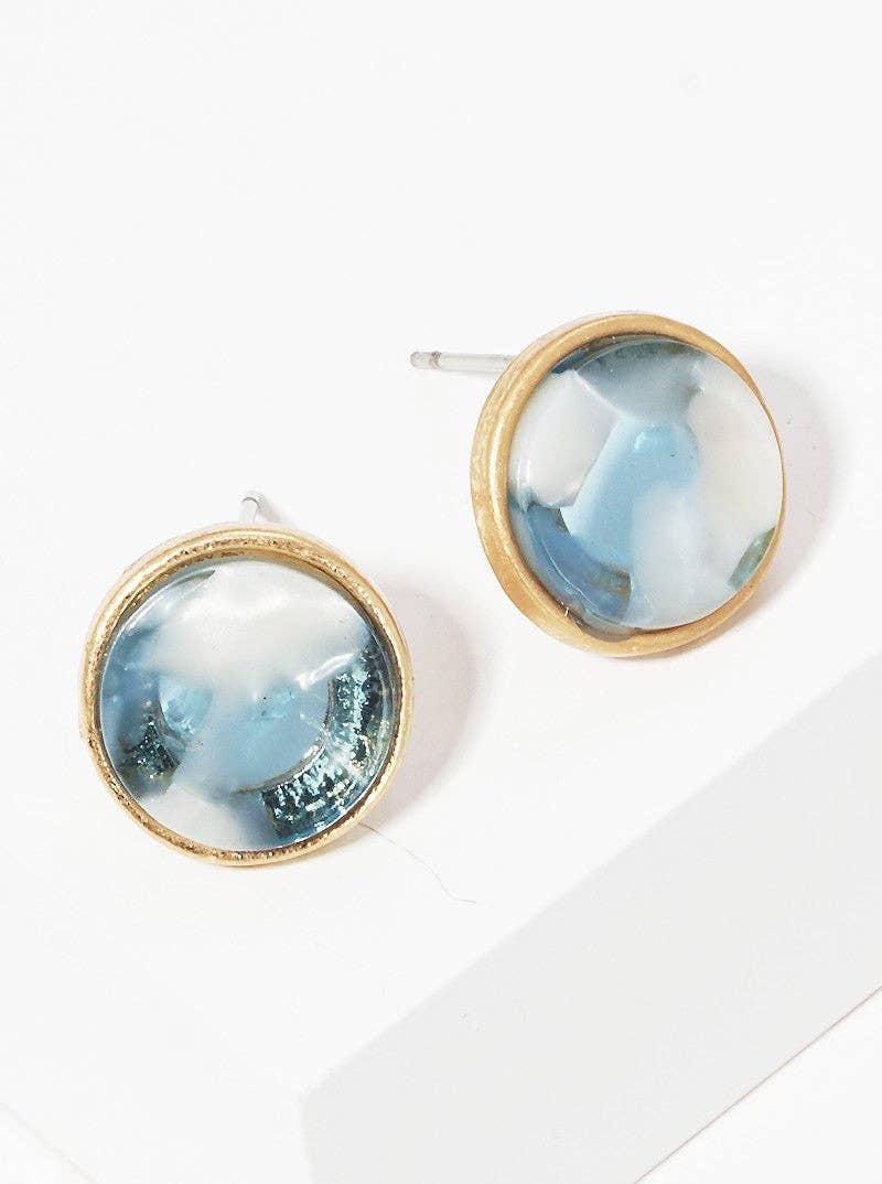 Sky Blue Acetate Button Stud Earrings