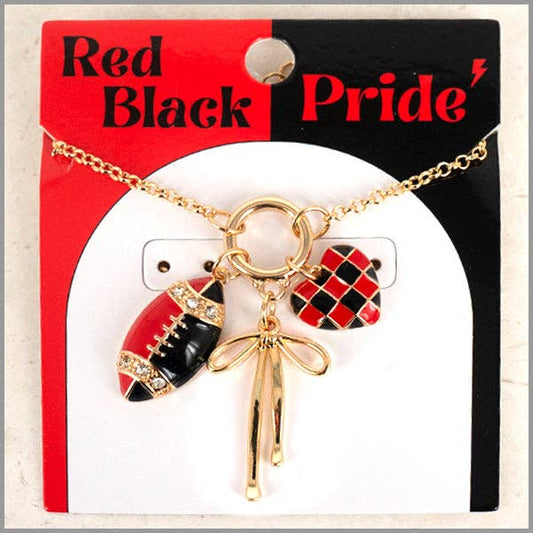 Gameday Charm Necklace with Football, Bow, and Heart 16"-18" Necklace