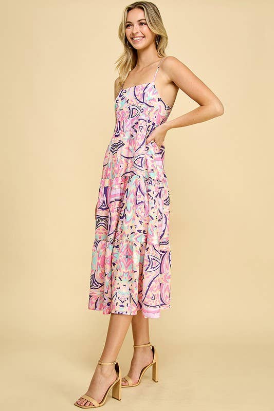 SALE Pink Abstract Print Midi Dress