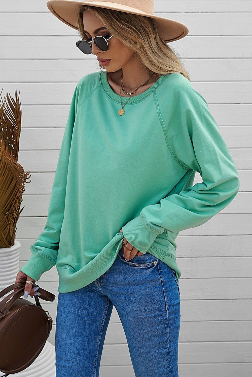 Green French Terry Pullover Sweatshirt