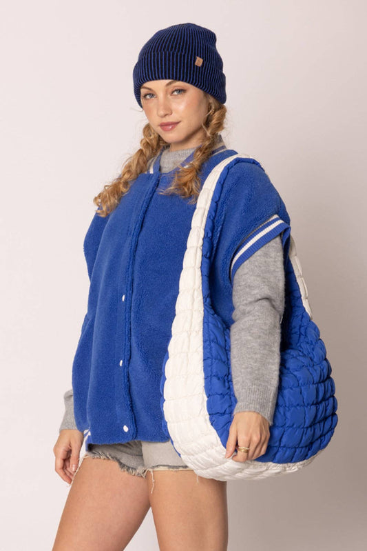 Royal Blue & White Large Quilted Puffer Shoulder Bag