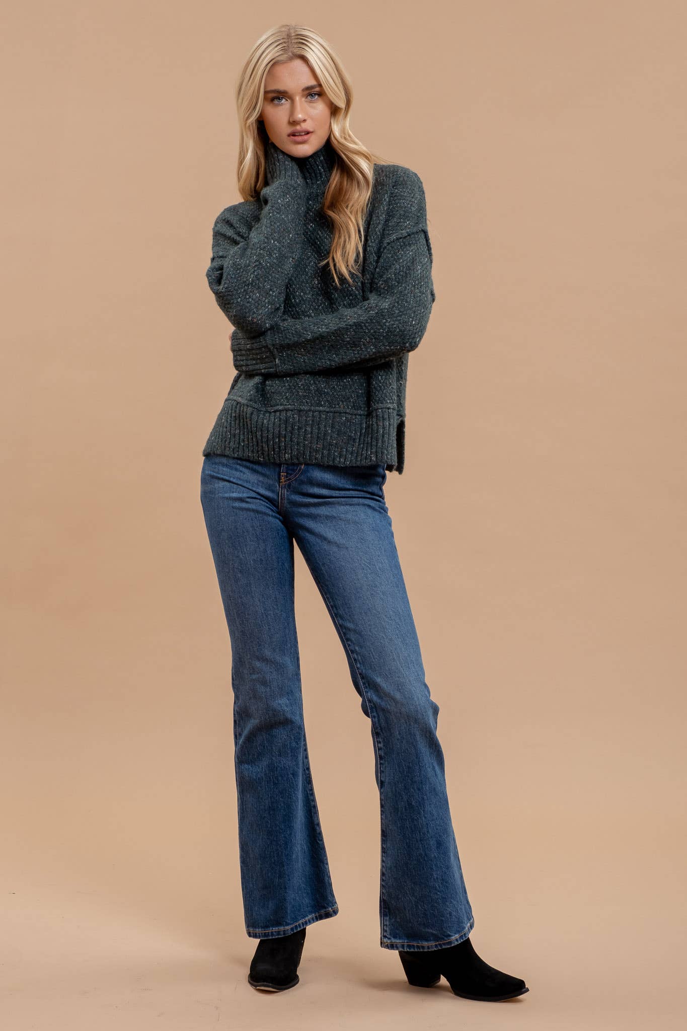 Charcoal Wool Blend Turtleneck Sweater