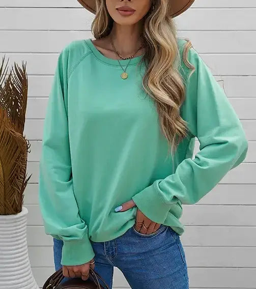SALE Green French Terry Pullover Sweatshirt