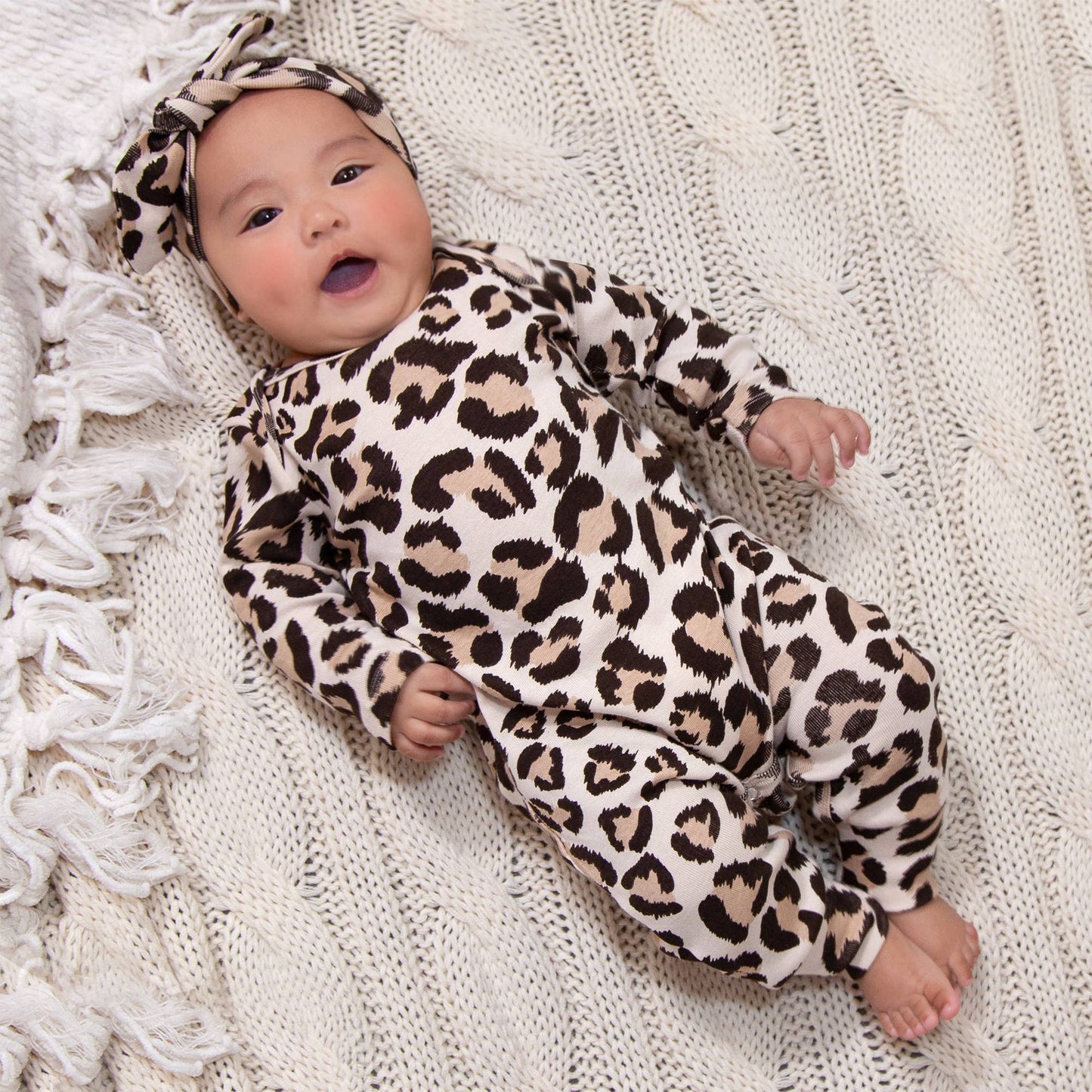 Leopard Romper, Hat & Headband Set