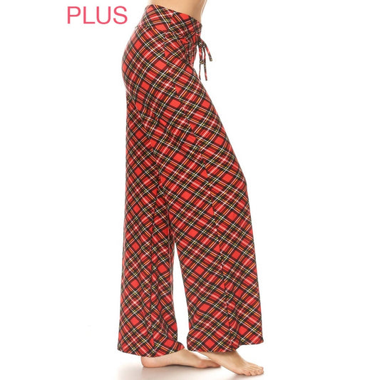 Plus Size Buttery Soft Christmas Plaid Pajama Pants with Drawstring