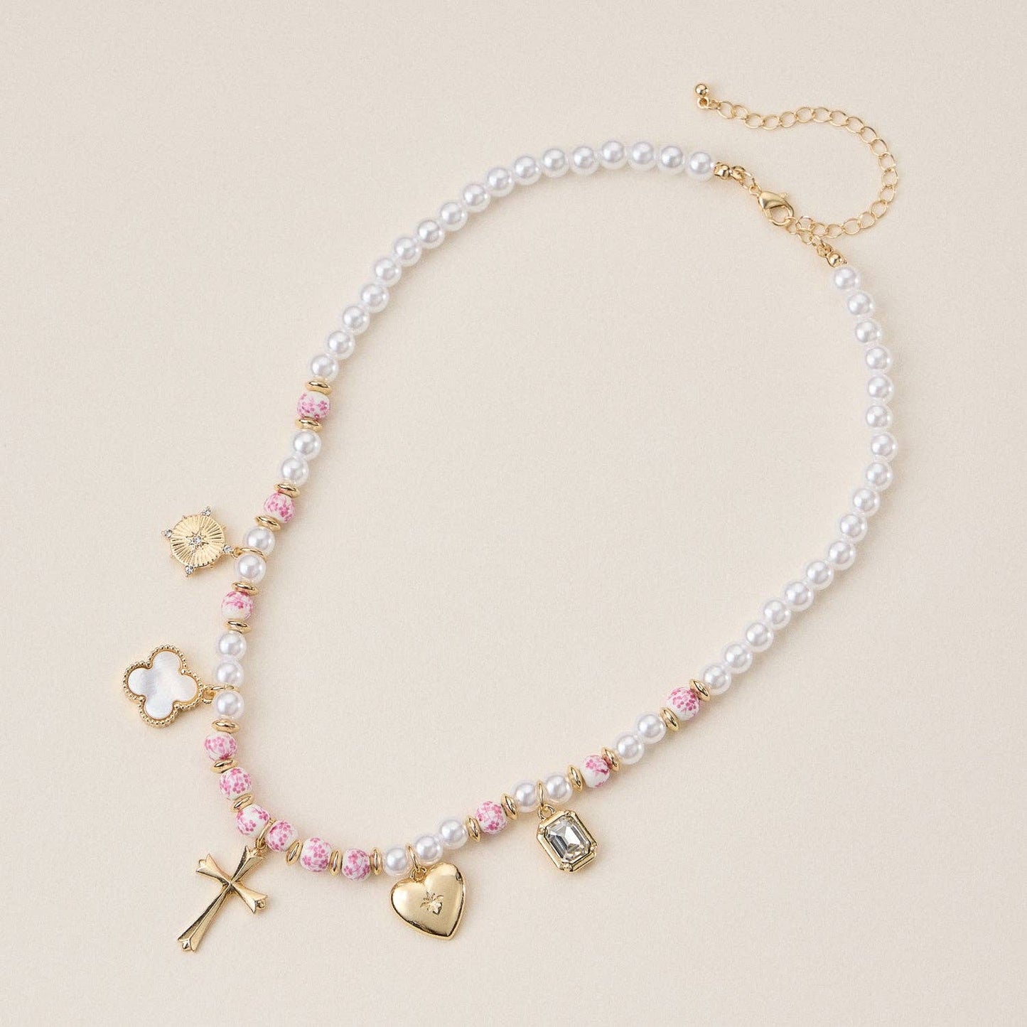 Blue Floral Faith & Love Pearl Ceramic Mixed Necklace