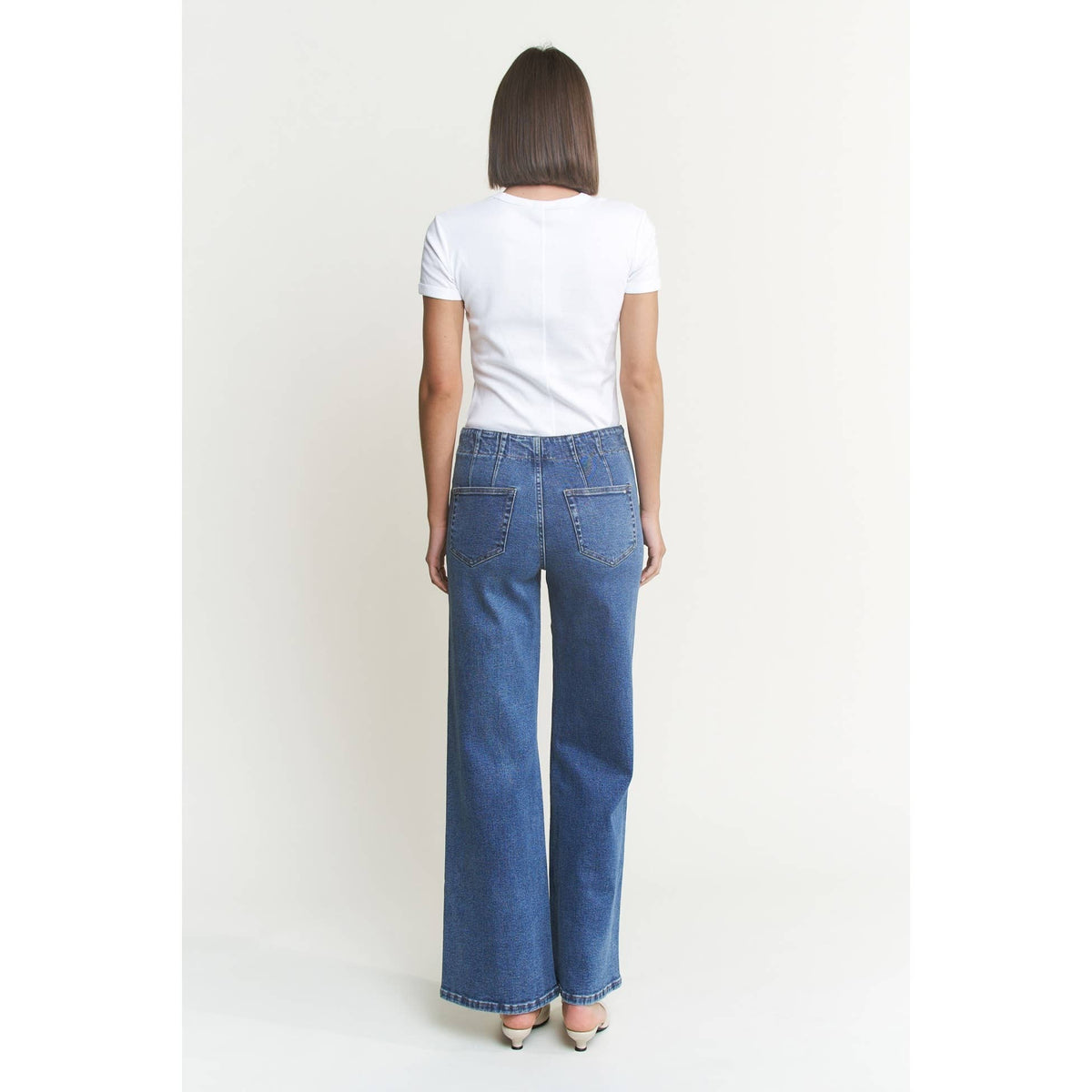 Mica Denim Super High Rise Wide Leg Double Button Medium Wash Jean