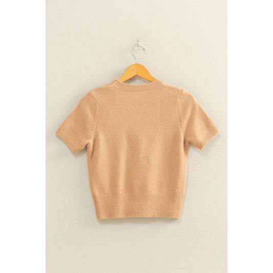 Taupe Short Sleeve Sweater Top