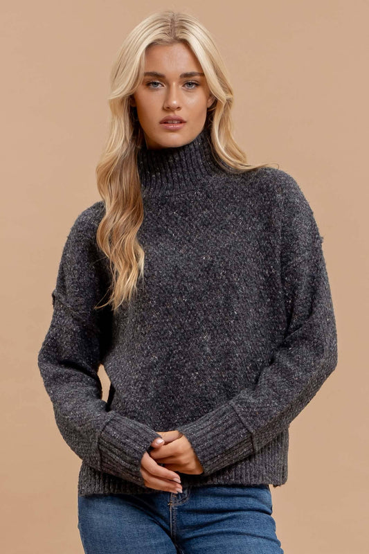 Charcoal Wool Blend Turtleneck Sweater
