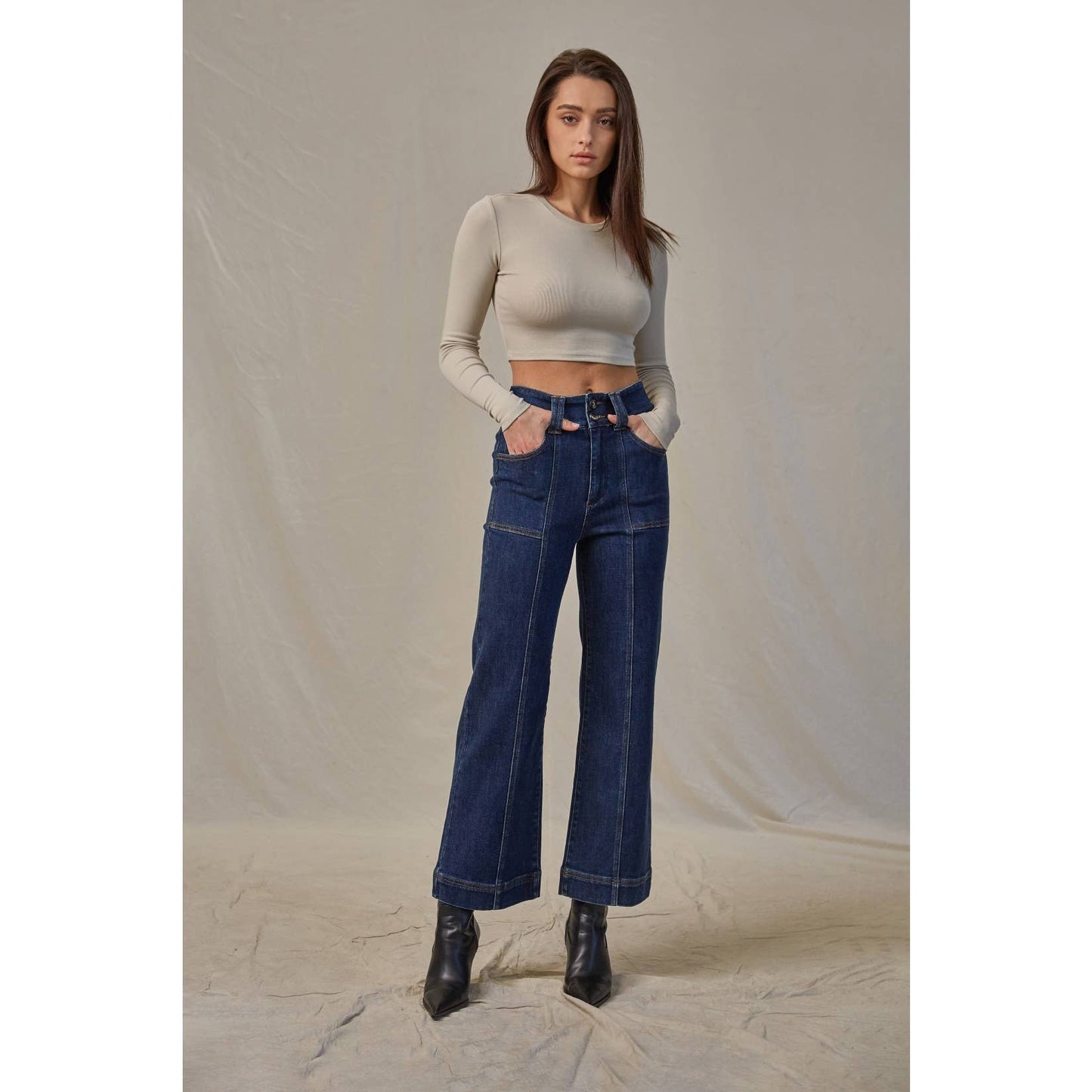 Mica French Navy Super High Rise Wide Crop Jean