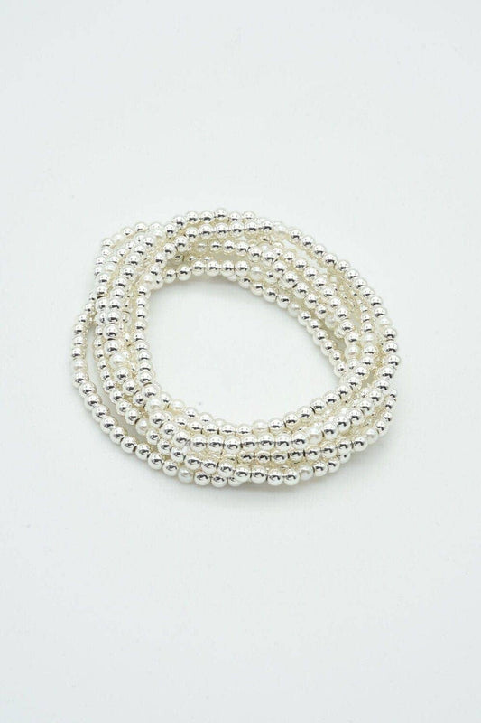 7 Piece Silver & Pearl Stretch Bracelet Set