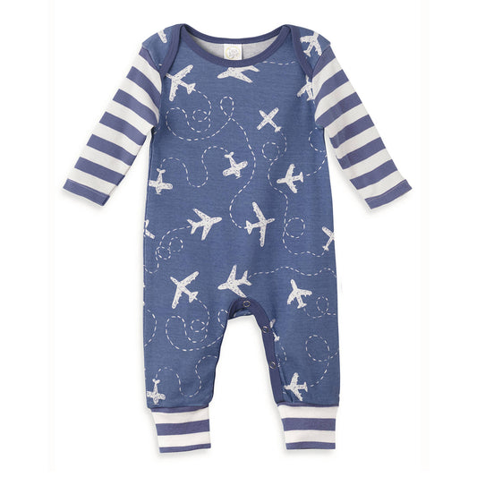 Baby Blue Airplanes Cotton Romper