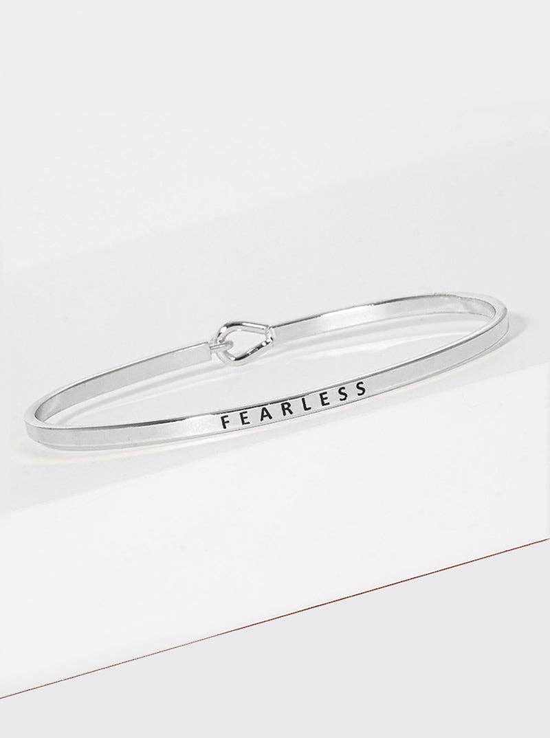 Silver "Fearless" Engraved Inspirational Bangle Bracelet