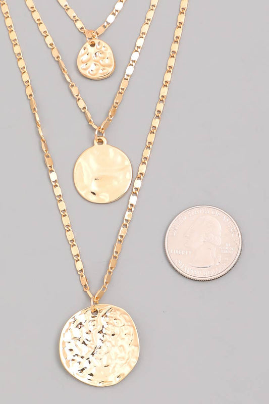 Gold Chain Hammered Coin Pendant Necklace