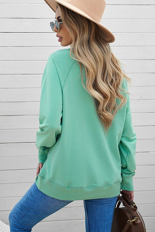 SALE Green French Terry Pullover Sweatshirt