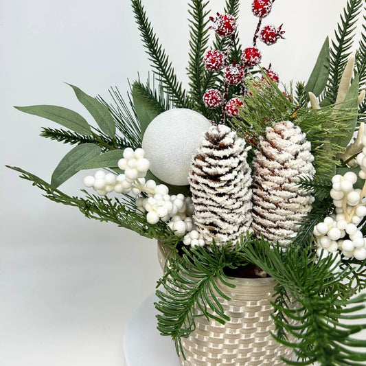 Home on the farm Winter Arrangement 13.5 H X 4" P