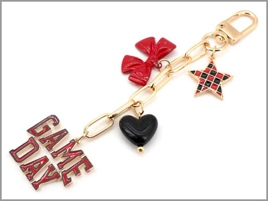Black& Red Gameday Bag Charm with Star, Bow, and Heart!