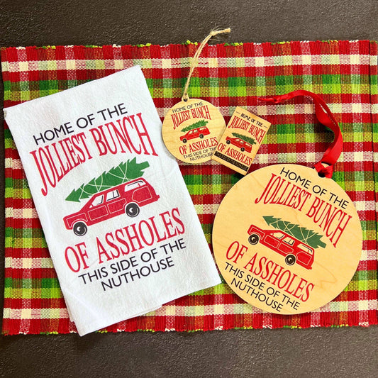 "Home Of The Jolliest Bunch" Christmas Tea Towels