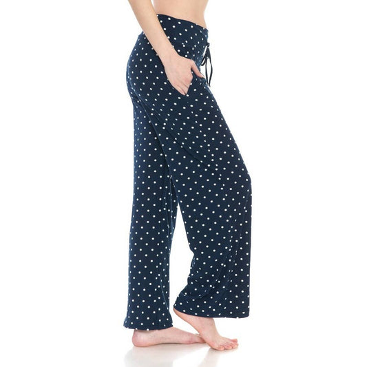 Buttery Soft Navy Polka Dot Pajama Pants with Drawstring