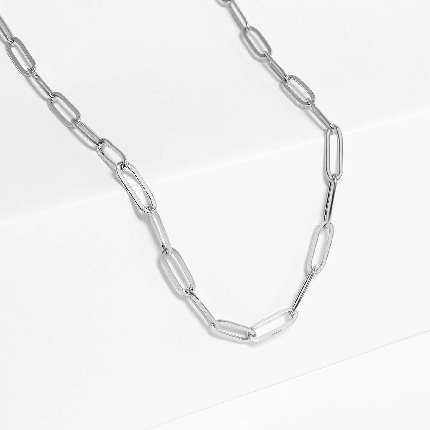 Stainless Steel Silver Paperclip Chain Necklace