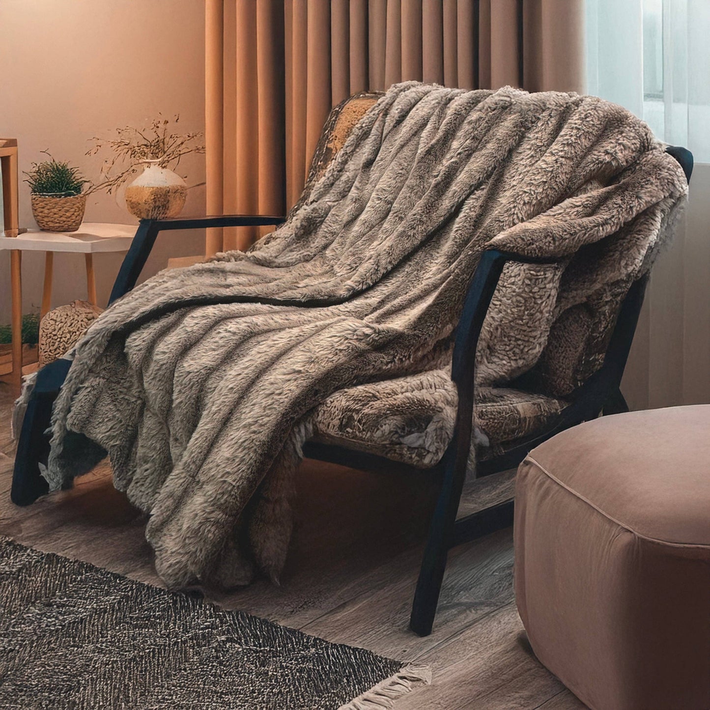 Brown Ultra Soft Faux Rabbit Fur Throw Blanket