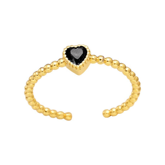 Inlaid Heart-shaped Cubic Zirconia Ring: Black