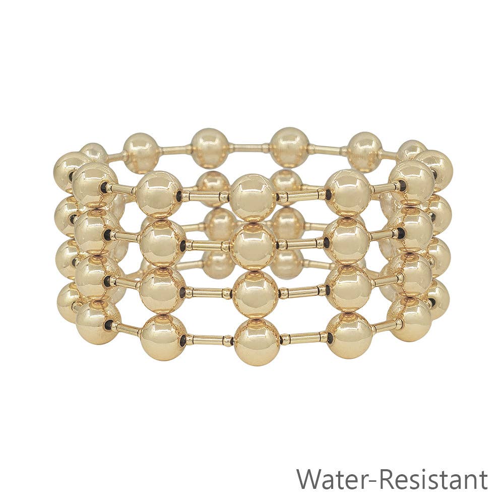 Gold Beaded and Bar Stretch Bracelet Set