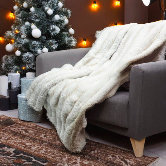 White Ultra Soft Faux Rabbit Fur Throw Blanket