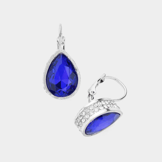 Blue Rhinestone Teardrop  Earrings