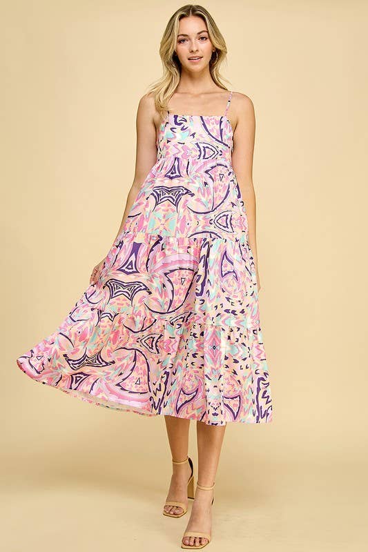 SALE Pink Abstract Print Midi Dress