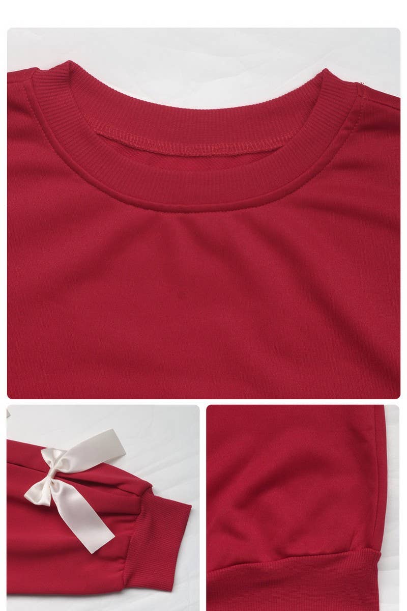 Red Bow Sleeve Sweatshirt