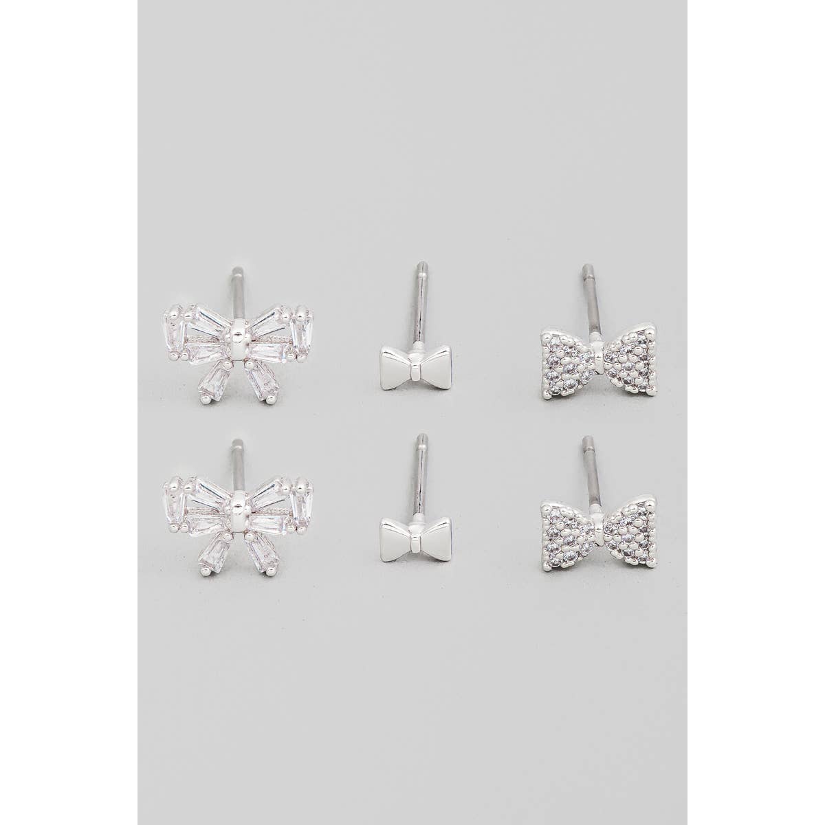 Silver Rhinestone Bow  Stud Earrings Set