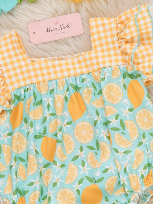 Sunny Lemon Plaid Ruffle Bubble Romper