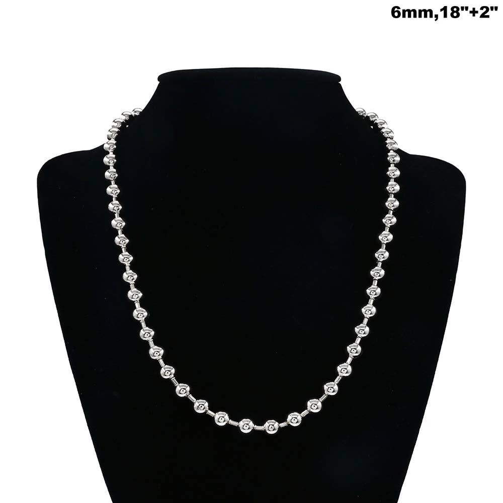 Stainless Steel Beaded Chain Necklace: Silver
