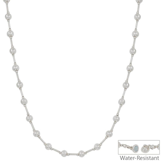 Water Resistant 5MM Silver Beaded with Silver Bars 18" Necklace